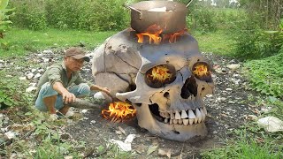 Techniques of making clay wood stoves sculpting skull beautiful and effective Amazing [upl. by Scharf887]