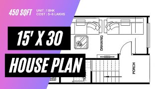 15x30 House Plan  15x30 Gharka Naksha  450 Sqft House Plan  Home Design Decore [upl. by Nahshunn]