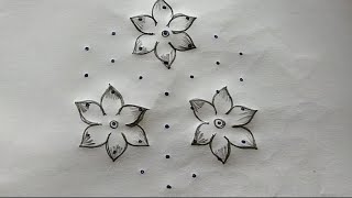 simple daily flower rangoli design with 74 dotseasy rangoli designamazing flower rangoli design [upl. by Ralat]