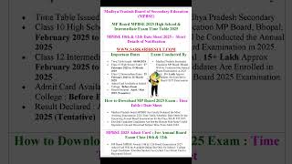 MPBSE MP Board Class 10th High School amp Intermediate Class 12th Exam Time Table 2025 MPBSE MPBoard [upl. by Leryt]