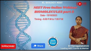 KL Biology NEET Free Online Live NEET Class  2024 BIOMOLECULES Part 2 [upl. by Dwayne]