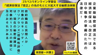 23125（火）18時半～ 経済安保法「改正」の名のもとに大拡大する秘密法体制 [upl. by Dublin]