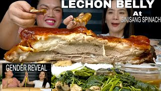 CRISPY LECHON LIEMPO AT GINISANG SPINACH SA SARDINAS  MAY PAGENDER REVEAL  MUKBANG PHILIPPINES [upl. by Wylen]