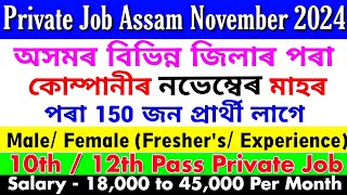 Assam Private Job November 2024  Private Job Assam 2024  Assam Job News Today  Assam Jobs 2024 [upl. by Llenrep940]