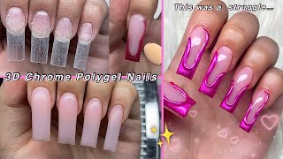 3D CHROME POLYGEL NAILS✨ 3D CHROME NAIL ART amp ABSTRACT NAIL DESIGN  Nail Tutorial [upl. by Cordelie]