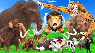 Giant Lion Fight Mammoth Vs Tiger Wolf Attack Cow Buffalo Elephant Saved By Woolly Mammoth Mastodon [upl. by Estevan]