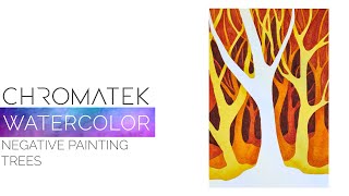 Negative Painting to Paint Watercolor Trees  Chromatek Tutorials  Lesson 04 [upl. by Nivlek]