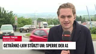 GetränkeLKW stürzt um Sperre der A1 [upl. by Ule]