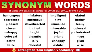 English Synonym Words For SMART BIG SMALL HAPPY  SAD  Strengthen Your English Vocabulary [upl. by Dnomayd574]