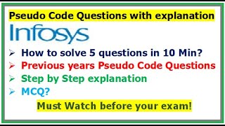 Infosys Pseudo Code Questions with Step by Step Explanation 5 Questions in 10 min 100 selection [upl. by Liberati]