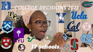 17 COLLEGE DECISION REACTIONS 2023 realistic and somewhat unenthusiastic Ivies UCs NYU Duke… [upl. by Devan]