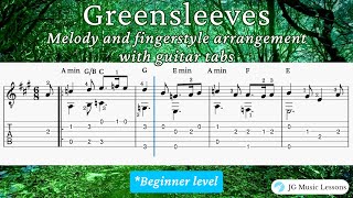 Greensleeves  melody and fingerstyle arrangement with guitar tabs 🎸 [upl. by Ayamat78]