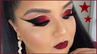 18 MAQUILLAJE ELEGANTE PARA NAVIDAD NOCHE BUENA  TUTORIAL CUT CREASE ROJO  PASO A PASO [upl. by Eentirb461]