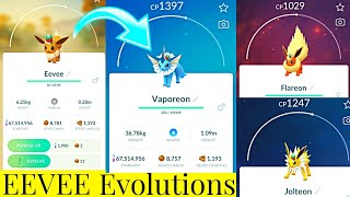 Eevee Evolutions into Vaporeon Flareon amp Jolteon In Pokemon Go  Pokemon Go New Event  Eeveelution [upl. by Karlyn]