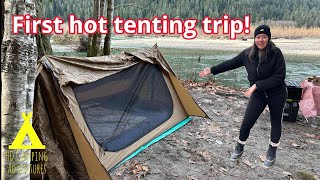 FirstFirst hot tenting trip of the season pomoly stove hut tent dweller stove [upl. by Ihpen544]