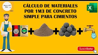 CÁLCULO DE MATERIALES PARA CIMIENTOS  CONCRETO SIMPLE  PLANTILLA Nº 08 [upl. by Nivrag]