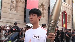 BTS Jin holds Olympics Torch in Paris the Louvre 진 파리올림픽 성화봉송 [upl. by Eannej]