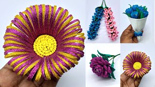 4 Types Of Flowers  Beautiful Foam Paper Flower Making at Home  Home Decoration Craft  DIY Crafts [upl. by Aitnis]