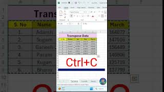 Transpose data in excel 😳 excel formula hacks 😱  excel excelshortcuts [upl. by Noletta]