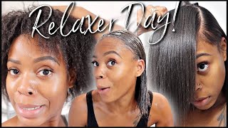 FULL RELAXER DAY 5 month retouch cut amp silk press  mizani butter blend relaxer [upl. by Acirahs]