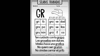 Sílabas Trabadas Gr gra gre gri gro gru alfabetización bavaropuntacana republicadominicana [upl. by Anadal163]