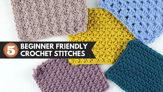 5 BEGINNER FRIENDLY Crochet Blanket Stitches  Easy Crochet Pattern Repeats for Beginners [upl. by Isawk]