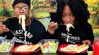 OLIVE GARDEN MUKBANG SHRIMP amp CHICKEN FETTUCCINE ALFREDO [upl. by Proudlove]