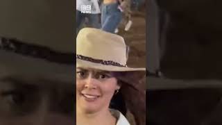 Bull escapes from rodeo charges through crowd [upl. by Ardnua]