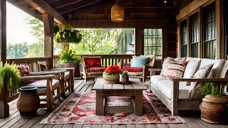 Rustic Porch Designs Wooden Furniture amp Cozy Rugs for a Charming Outdoor Space [upl. by Natale]