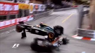 Karun Chandhok and Jarno Trulli crash Monaco GP 2010 [upl. by Mureil]