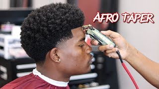 BARBER TUTORIAL AFRO TAPER  CURL SPONGE WITH SIDE PART [upl. by Ailuj]