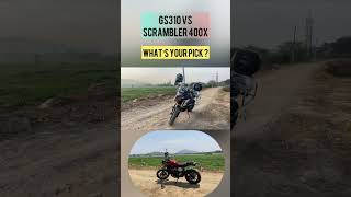 Best looking doitall motorcycle  BMW GS310 vs TRIUMPH SCRAMBLER 400 X [upl. by Nnarual]