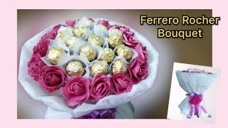 Easy amp Simple DIY Ferrero Rocher Bouquet With Rose  Ferrero Rocher Bouquet Crape Paper [upl. by Regni872]