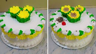 Pineapple Flowers Cake Decorations  Yellow Flower Cake Design  Pineapple Cake recipe [upl. by Norrej]