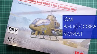 ICM 148 AH1G Cobra with M8A1 Landing Mat 48298 Review [upl. by Swetlana481]