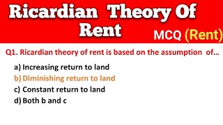 MCQ On Ricardian Theory Of Rent  Important mcq for competitive exam [upl. by Irroc]