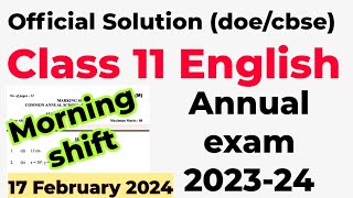 english answer key class 11 2024  morning shift class 11 english paper solution 2024  doecbse [upl. by Alethia667]