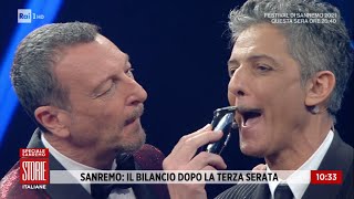 Sanremo 2021 Fiorello show si fa tagliare i baffi da Amadeus  Storie italiane 05032021 [upl. by Olympia]