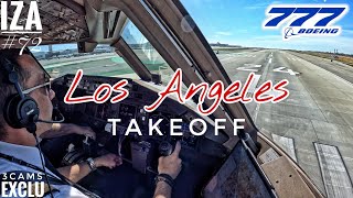 EXCLU B777 LAX 🇺🇸 Los Angeles  TAKEOFF 24L  3 Cockpit Angles of View 4K  ATC amp Crew Coms [upl. by Ellerad]