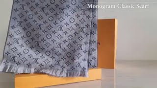 Unboxing  Louis Vuitton Monogram Classic Scarf Light Grey 루이비통 모노그램 클래식 스카프 [upl. by Vyky]