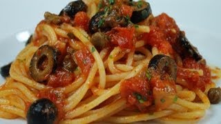 Spaghetti alla puttanesca italian traditional recipe [upl. by Adelice]