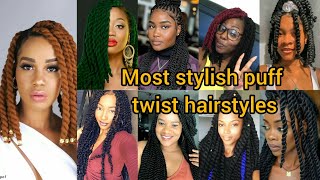 Most stylish puff twist hairstyles for elegant ladies  Twist braids hairstyles 2024  Braids styles [upl. by Namlas]