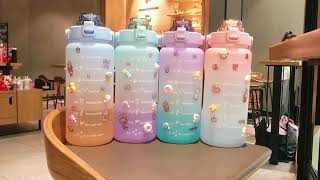 2L Large Capacity Gradient Color Water Bottle With Stickers amp Accessories [upl. by Devan439]