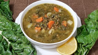 طريقة تحضير شوربة العدس بحامض Swiss chard with lentils and lemon soup Lebanese Adas bi hamod [upl. by Guyon]