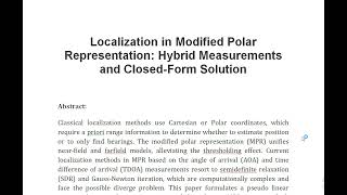 Localization in Modified Polar Representation Hybrid Measurements and Closed Form Solution [upl. by Cleave827]