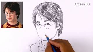 How to draw Realistic face Harry Potter step by step easy pencil sketch harrypotter [upl. by Domel149]