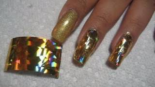 Holographic Gold Nail Foil Application  DIY Nail Art Tutorial [upl. by Laveen]