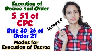 Modes of Execution of Decree  Section 51 CPC  Rule 30 to 36 of Order 21 CPC  Lecture 6 [upl. by Nomad]