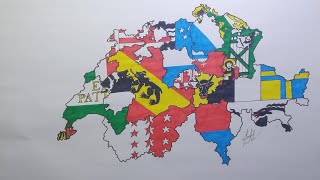 Drawing Swiss cantons flag map  Switzerland flag map [upl. by Rolph]