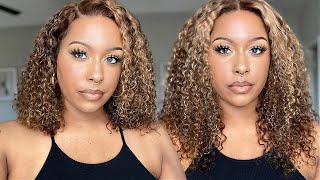 Ombre Honey Blonde Highlight Lace Front Curly Human Hair Wig  Ft Unice Hair [upl. by Alegna]